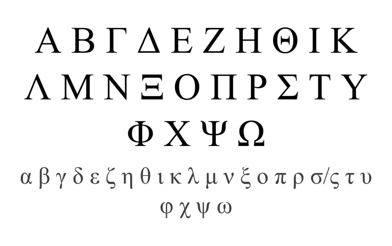 Tablica z literami alfabetu greckiego