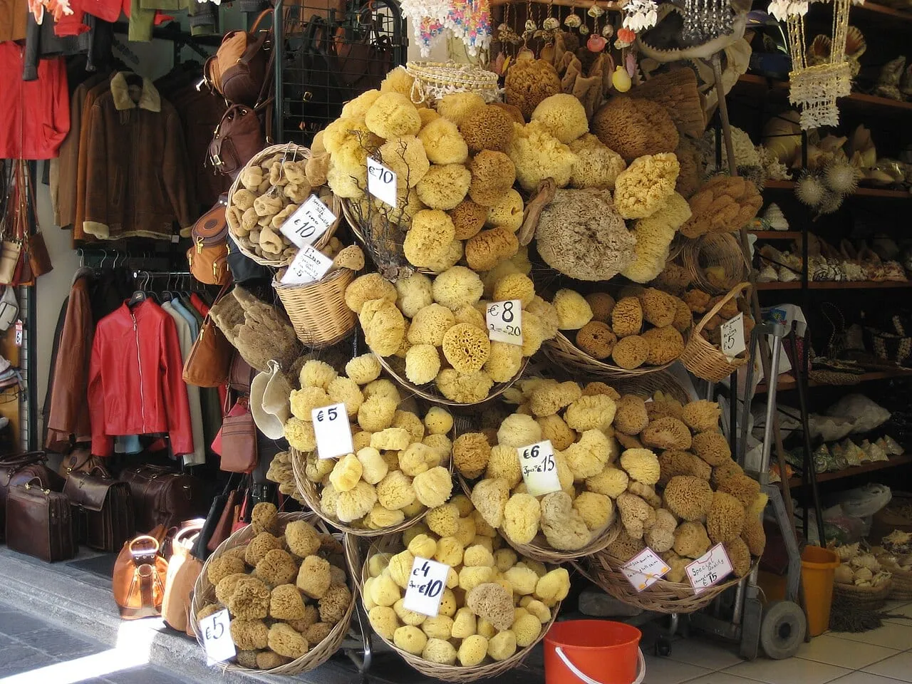 Naturalne gąbki na sprzedaż w starym mieście Rodos